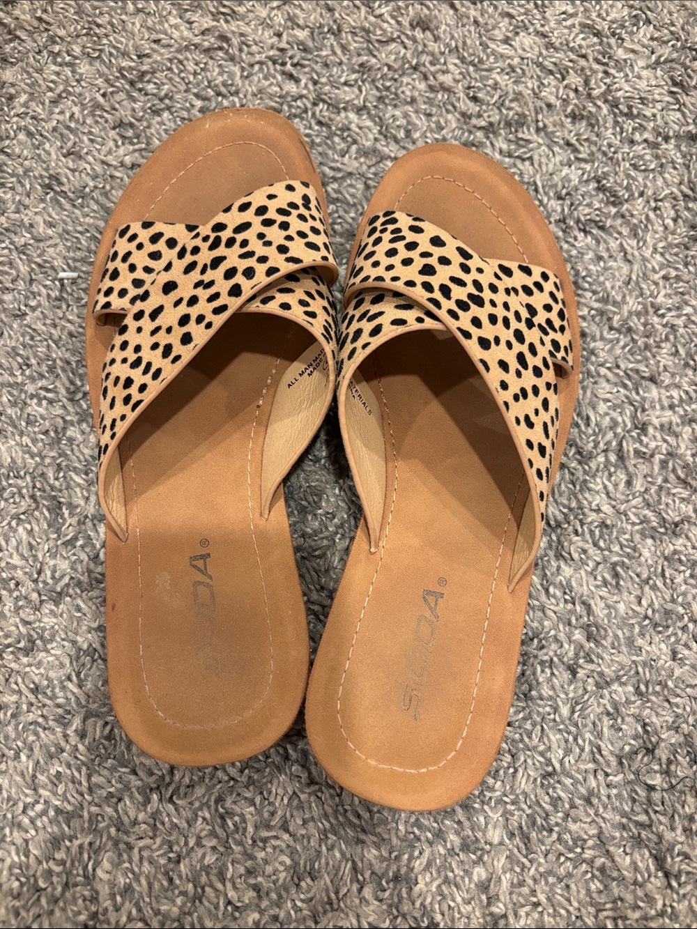 Soda Tan and Black Leopard Print Slide Sandals